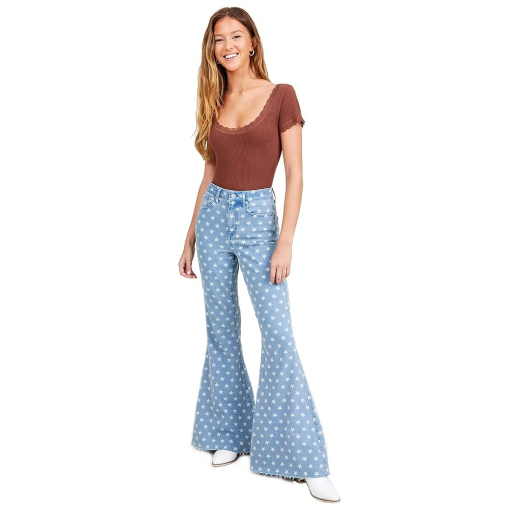 Altar'd State Star Print Flare Jeans Size 27 Blue NWT